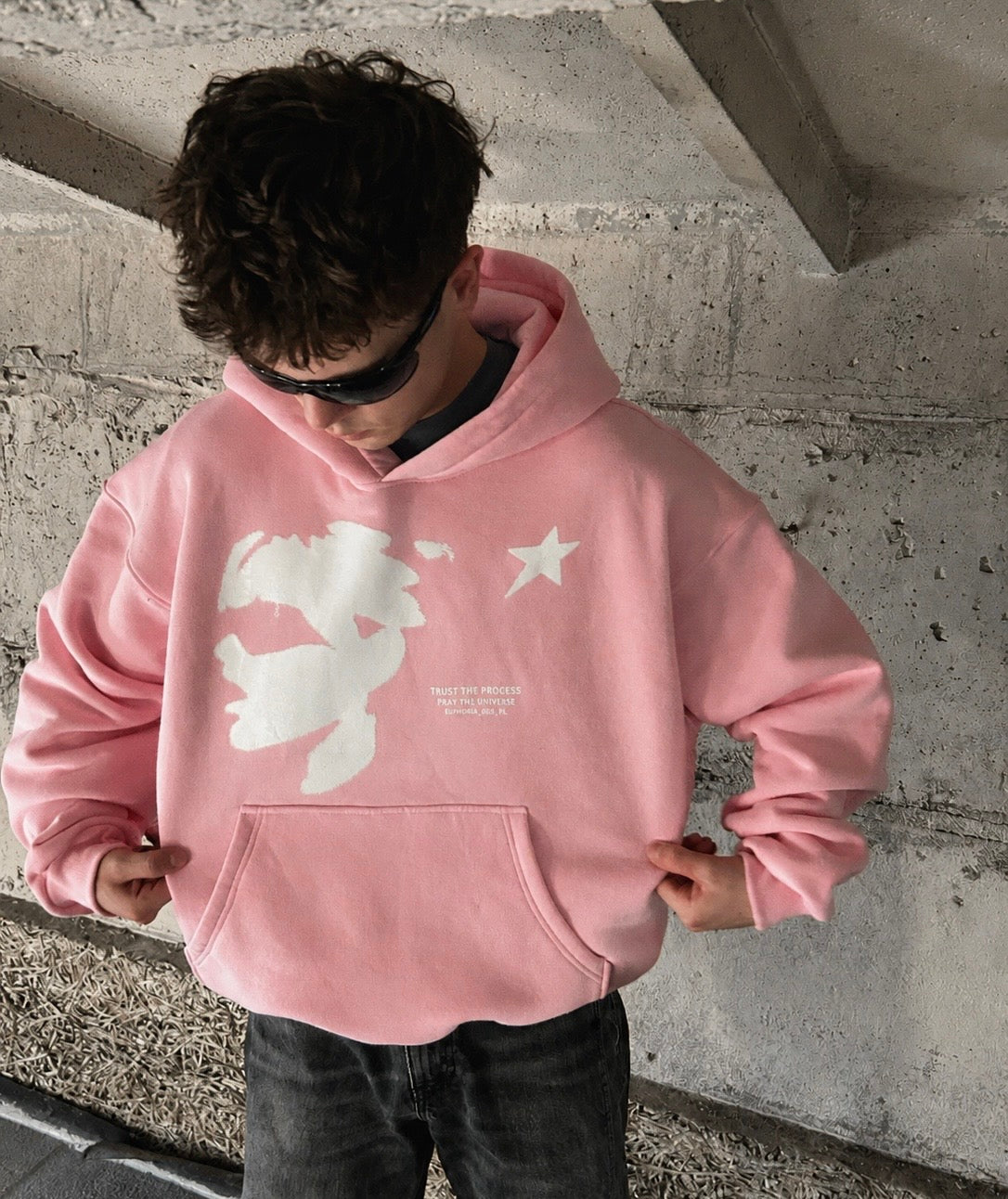 FACE HOODIE BABY PINK