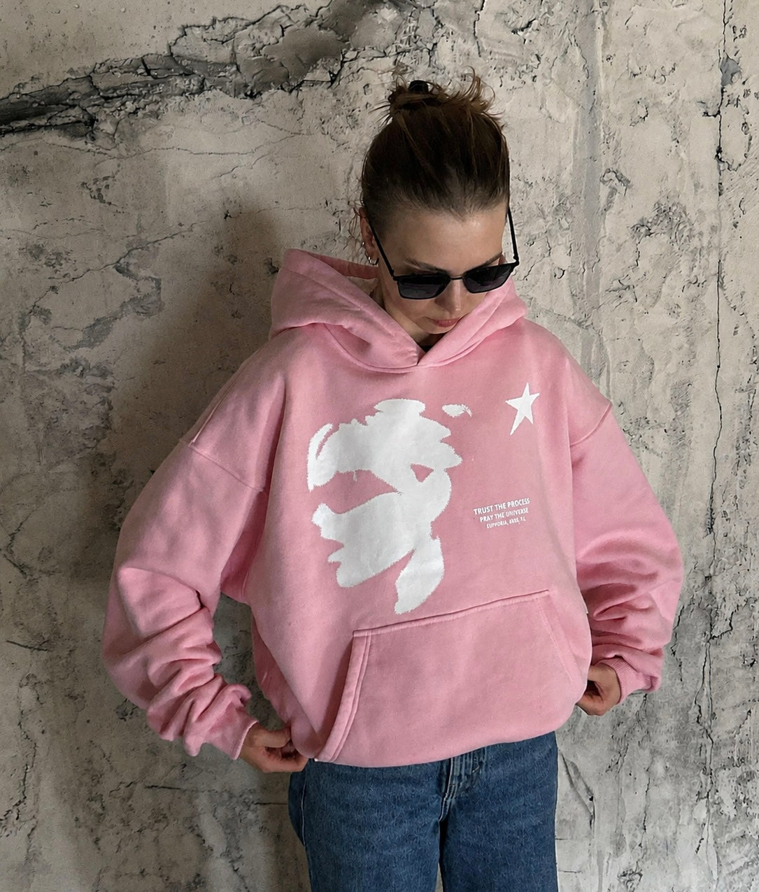 FACE HOODIE BABY PINK