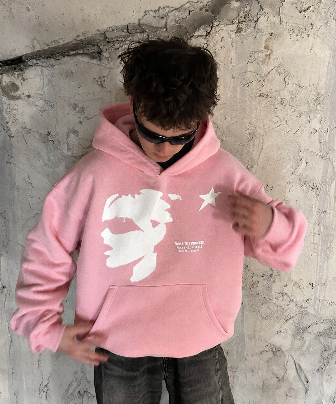 FACE HOODIE BABY PINK